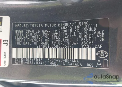 2011 Toyota Corolla S z USA, uszkodzony, nr VIN 2T1BU4EE5BC555477